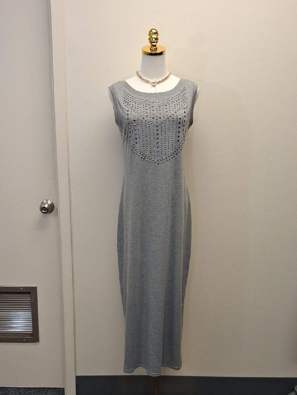 Sweet Rain Gray Embellished Yoke Knit Maxi Dress Size Large